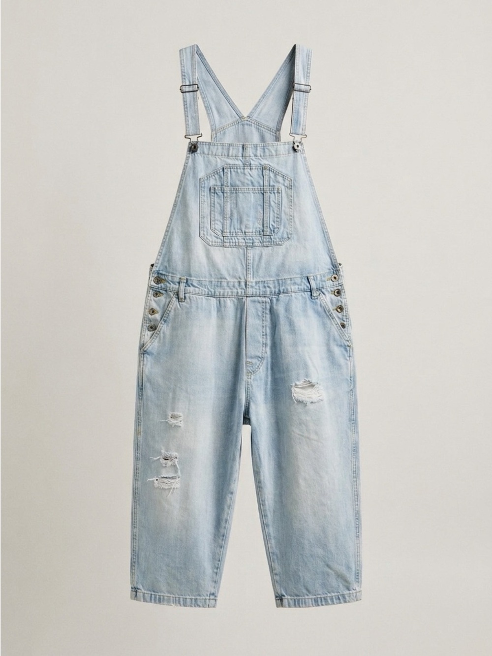 Zara Light Blue Denim Overalls Shorts XL